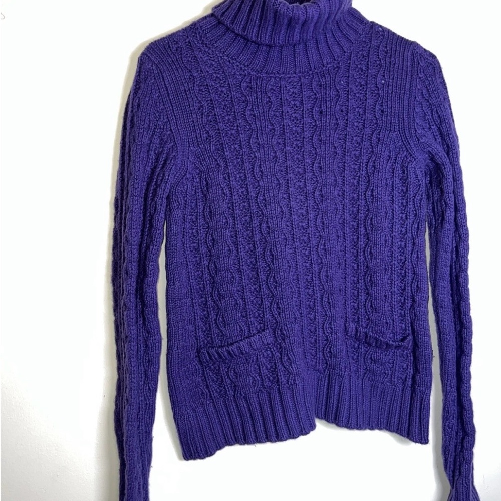 Moncler Women's Wool And Cashmere Sweater. XSmall, Cable Knit, Turtleneck Purple